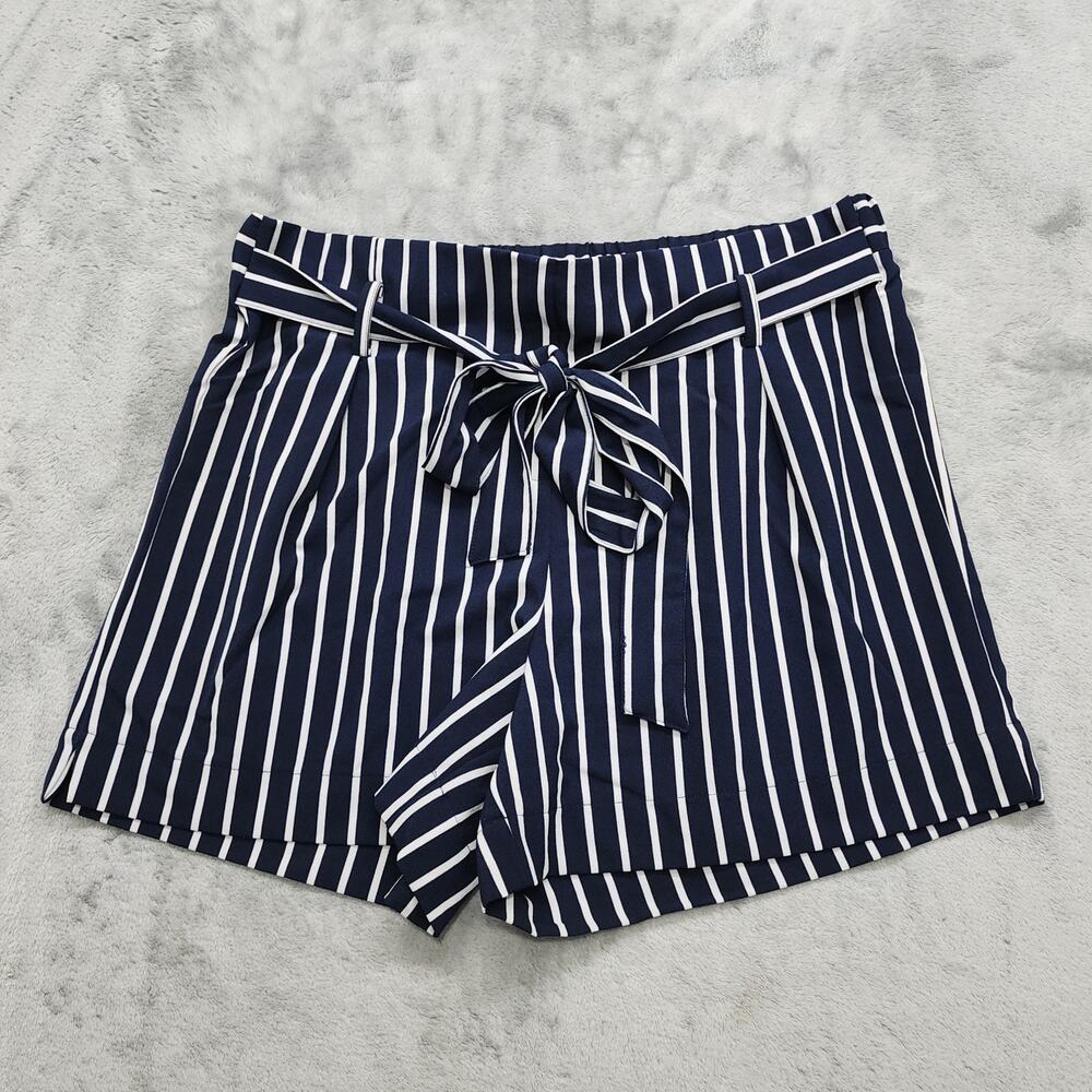 Mosaic & Co Shorts Womens XL Blue White Striped Pleated High Rise Tie Pull‎ On